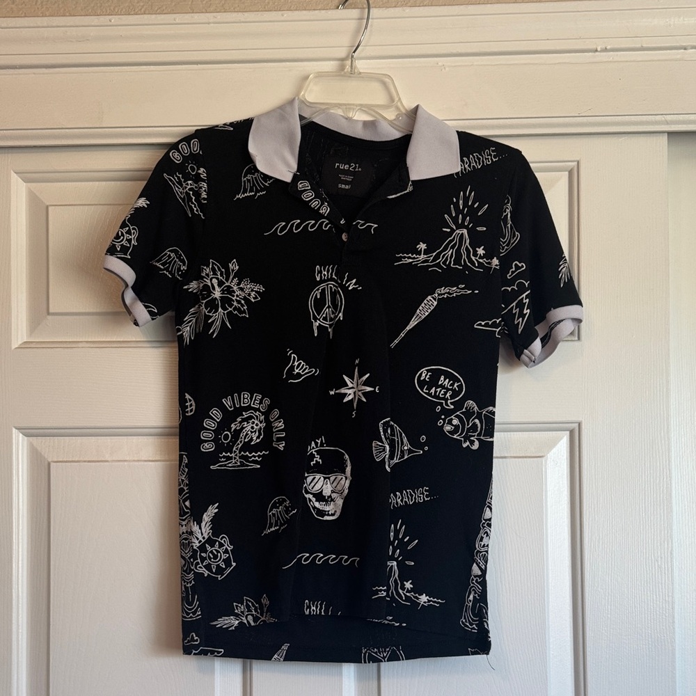 Rue21 Black Polo with White Accents